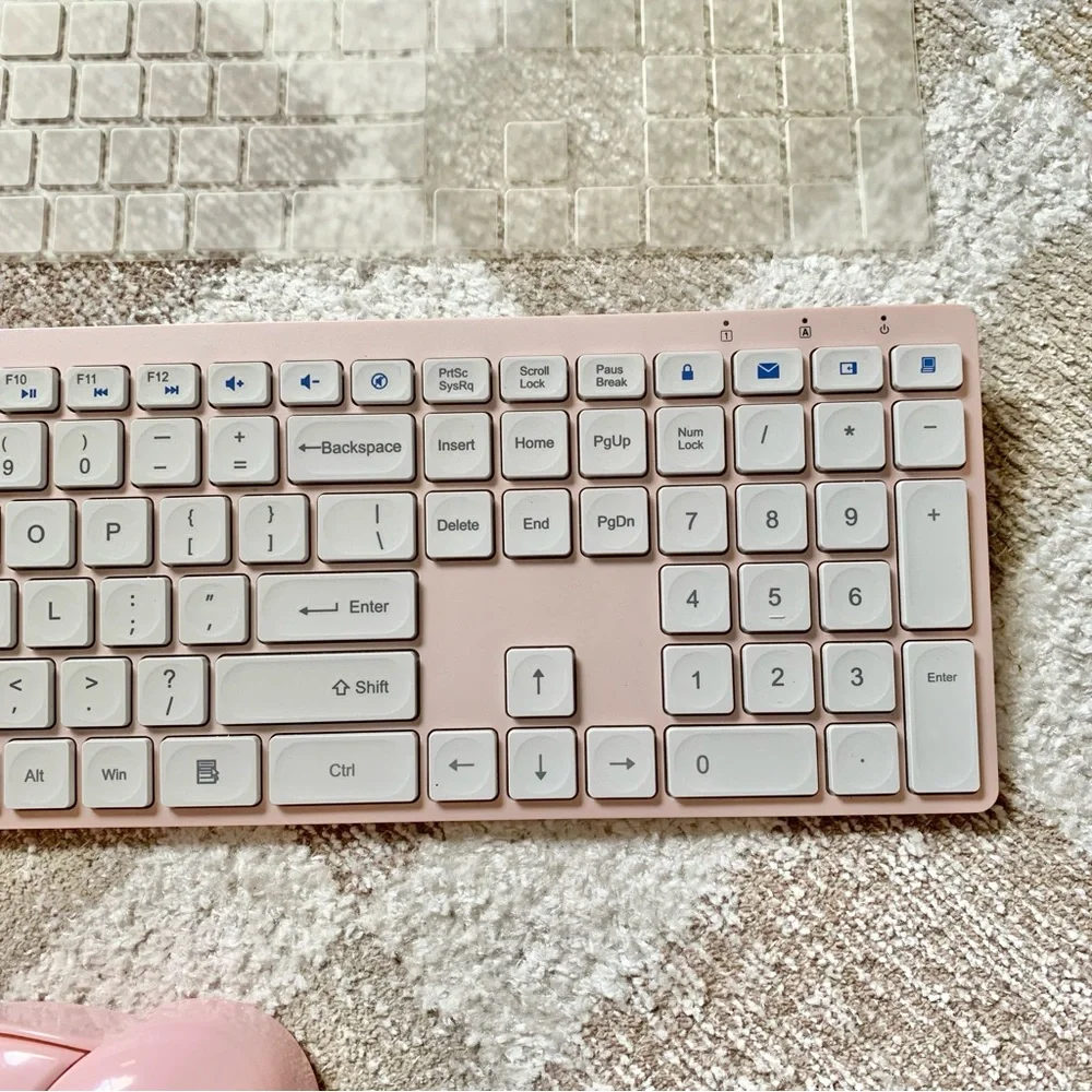 Pink Silent Keyboard with Numbers USB with Dust Cover and Pink Bunny Mouse USB